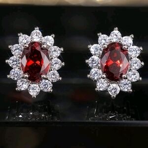 New S925 Silver Sterling and Ruby Red CZ Gemstone Earrings